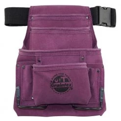 10-Pocket Suede Leather Nail and Tool Pouch with Belt in Purple by Graintex
