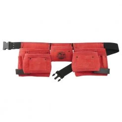 11-Pocket Suede Leather Red Tool Apron with 2 Hammer Loops by Graintex