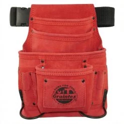 10-Pocket Suede Leather Red Nail and Tool Pouch by Graintex