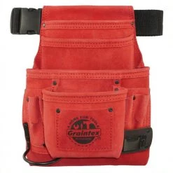 10-Pocket Suede Leather Red Nail and Tool Pouch by Graintex