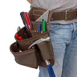 9-Pocket Leather Contractor's Tool Belt Pouch by Estwing -Graintex Sales tan estwing tool belts 94748 44 1000