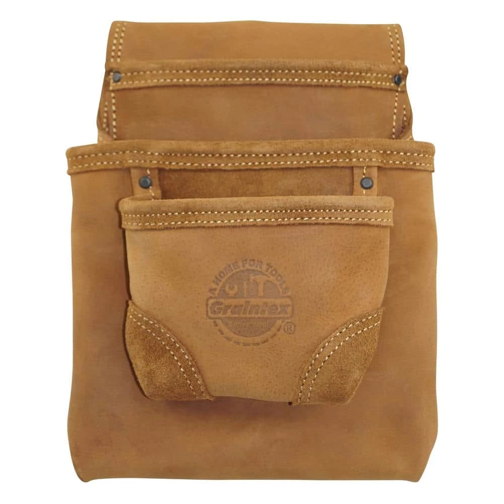 3-Pocket Oil Tanned Leather Nail and Tool Pouch by Graintex 3 3-Pocket Oil Tanned Leather Nail and Tool Pouch by Graintex