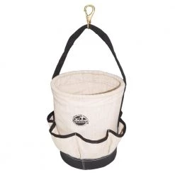12 in. 6-Pocket Utility Tapered Ripstop Canvas Tool Bucket with Leather Bottom by Graintex