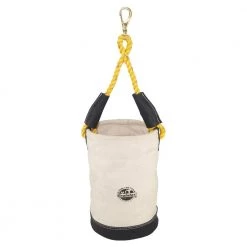 10 in. 1-Pocket Canvas Utility Tool Bucket with Leather Bottom in White by Graintex