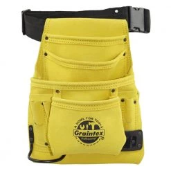 Yellow Suede Leather 10-Pocket Nail and Tool Pouch with Belt by Graintex