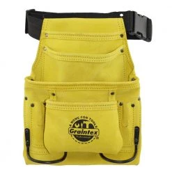 10-Pocket Suede Leather Nail and Tool Pouch with Belt in Yellow by Graintex