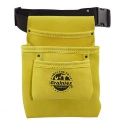 3-Pocket Nail and Tool Pouch with Yellow Suede Leather Belt by Graintex