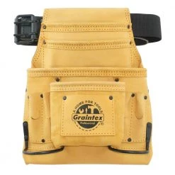 10-Pocket Yellow Top Grain Leather Nail and Tool Pouch with 2 in. Leather/Webbing Belt by Graintex
