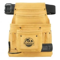 10-Pocket Yellow Top Grain Leather Nail and Tool Pouch with 2 in. Leather/Webbing Belt by Graintex